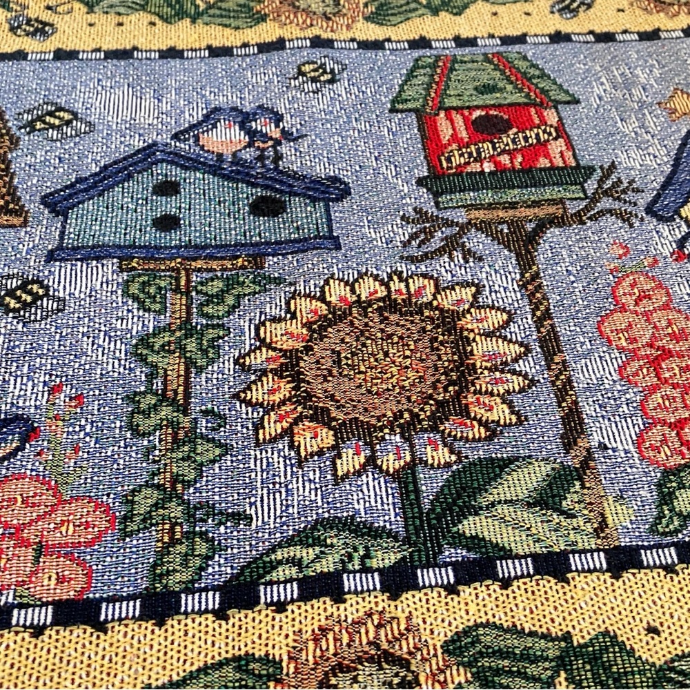tapestry placemat birdhouses sunflowers and bees themed single mat rectangular - Picture 7 of 10